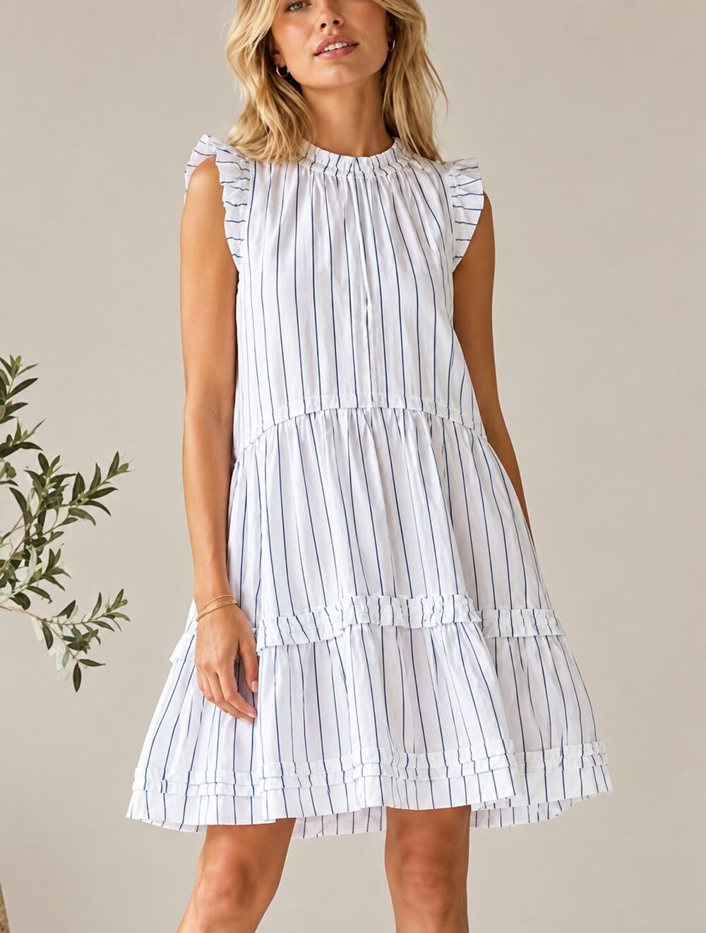 ME+EM Cotton Blend White Blue Strip Swing Mini Dress US 8